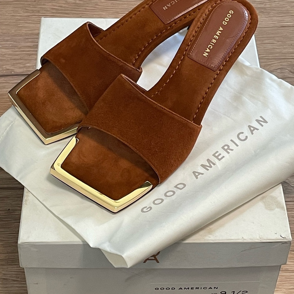 Good American Brown Suede Mules Sleek Slip-On Design